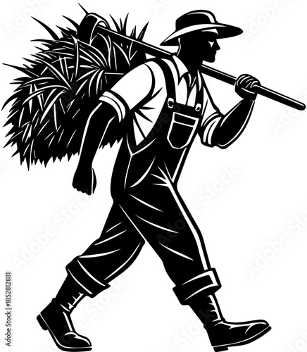 Silhouette of Farmer Carrying Crops