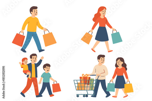 Happy Families Shopping Together