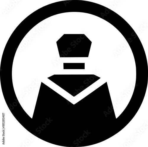 Monochrome emblem showcasing a stylized silhouette within a circ
