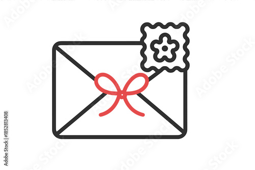 Glowing Red Bow on an Envelope Icon with Stamp