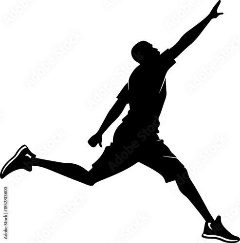 Silhouette of Male Athlete Jumping to Reach High Concept Vector