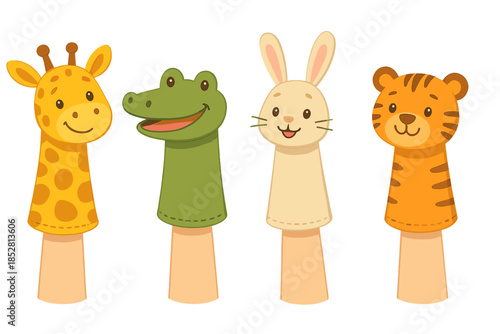 Four cute cartoon animal finger puppets