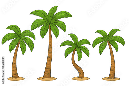 Tropical palm trees on sandy mounds with glowing background