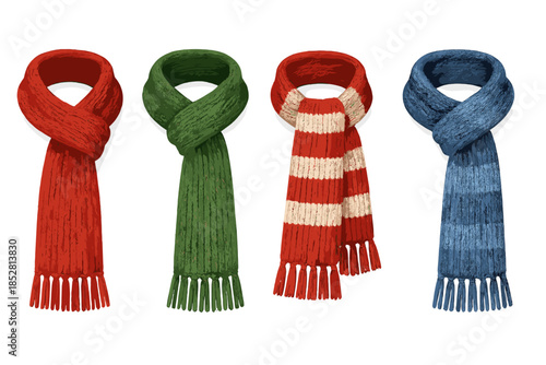 Four Cozy Knitted Scarves in Various Colors