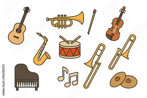 Collection of musical instruments on a gradient background