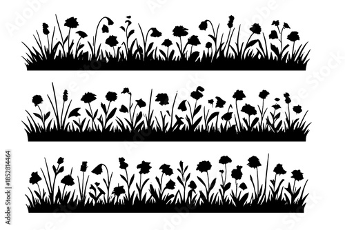 Silhouette of wildflowers in three horizontal bands