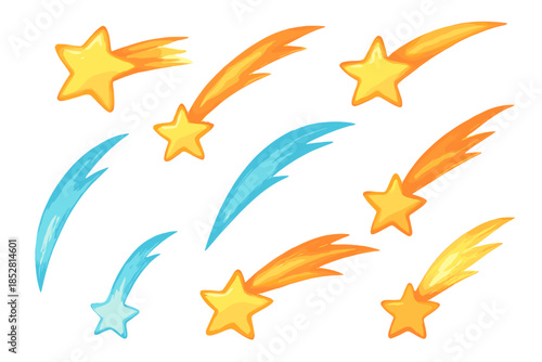 Celestial bodies streak across a vibrant, glowing background