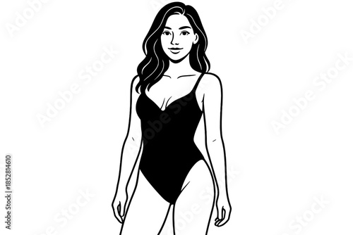 Stylized Woman in Black Swimsuit