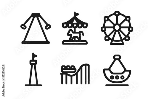 Amusement park icons on a dark background