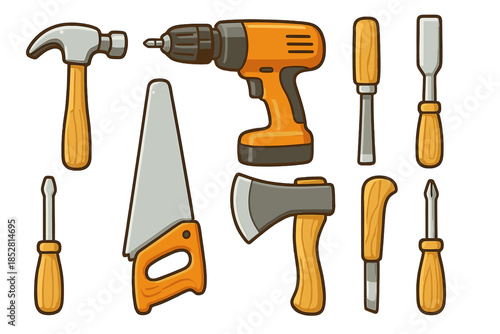 Collection of woodworking tools with wooden handles