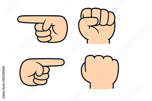 Two pointing fingers and two fists