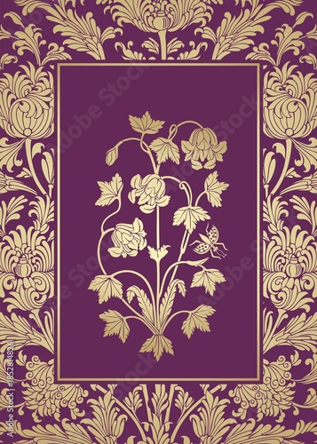 wedding card design, paisley floral pattern , India	