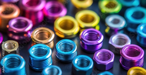 Wallpaper Mural Vibrant Colorful Metal Nuts and Fasteners Arranged on a Dark Background, Macro Photography Torontodigital.ca