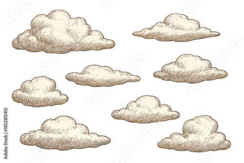 Puffy clouds sketched on a sepia background