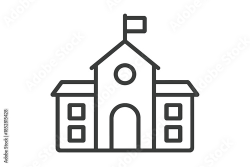 School building icon with flag and windows