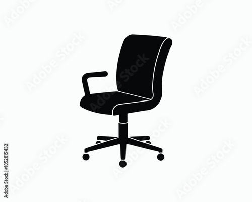 Black Silhouette Office Chair with Wheels and Armrests on White Background desk chair swivel chair