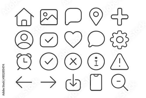 Collection of minimalist outline icons on a gray gradient background
