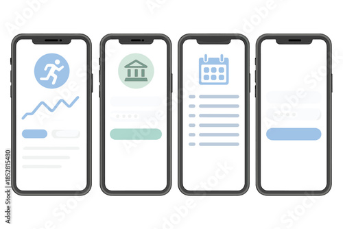 Wireframe sketches of mobile app screens on phones
