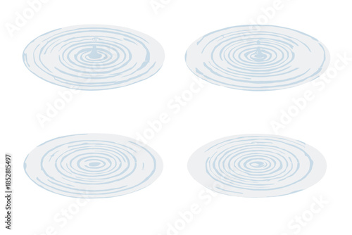 Four water ripples with glowing effect on a grey background