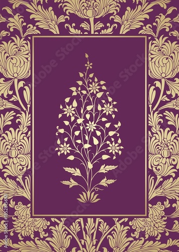 wedding card design, paisley floral pattern , India	