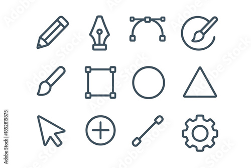 Set of graphic design icons on a dark background