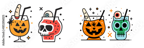 Creative Halloween cocktail illustrations featuring spooky designs