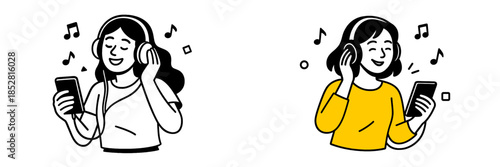 Enjoying music with headphones and smartphone in a joyful moment