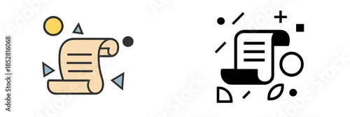 Artistic vector illustrations of scrolls with abstract shapes