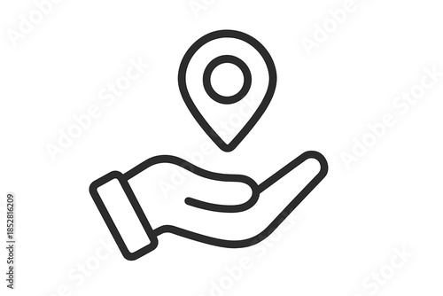 Hand holding a location pin icon
