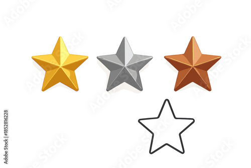 Four stars, representing a rating system, with gold, silver, bronze, and outline.