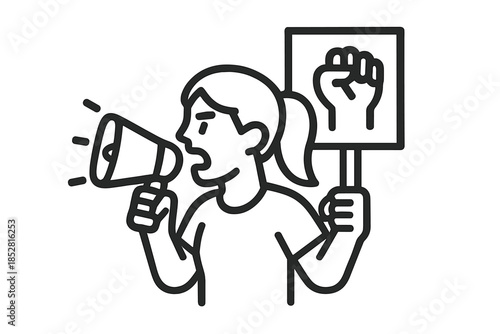 Person with megaphone and protest sign