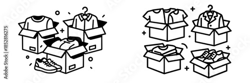 Vector illustration of clothing boxes filled with apparel and shoes