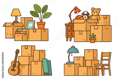 Moving Boxes Packed With Household Items