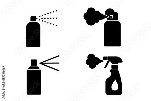 Four spray bottles icons with mist