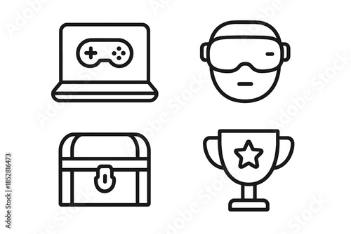 Four gaming icons on a dark background