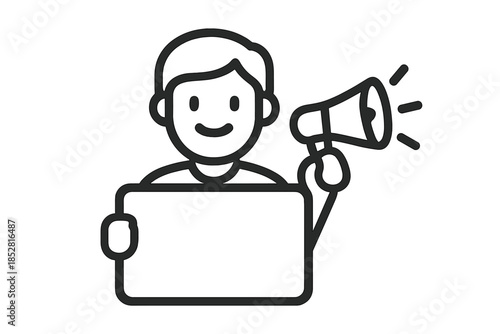 Person with Laptop and Megaphone Icon
