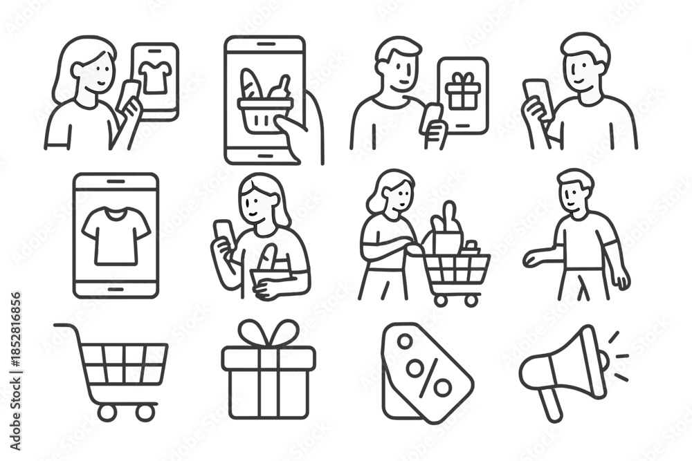 Fototapeta premium Online Shopping and E-commerce Icons