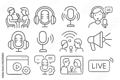 Podcast icons set