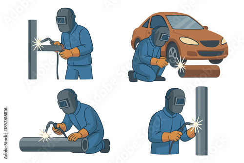 Welder working on various projects