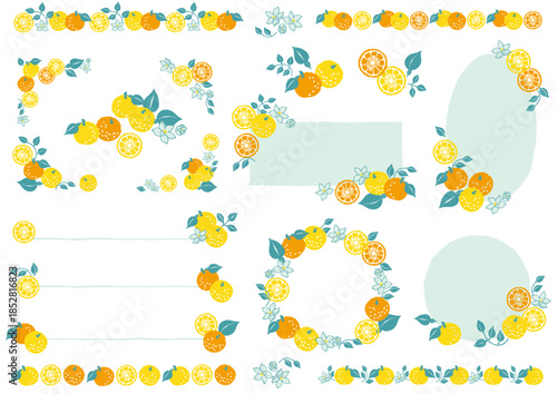 レトロ風のシンプルでポップな柚子のあしらいセット