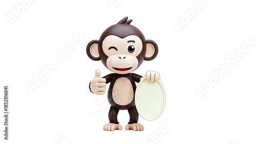 Monkey Winking and Giving Thumbs Up with Sign
