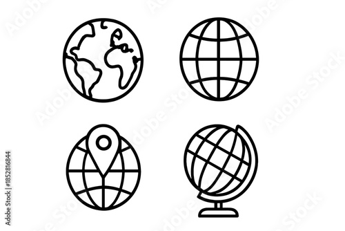 Four globe icons on a gradient background