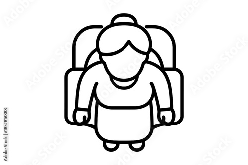 Stylized silhouette of an elderly woman sitting on a chair