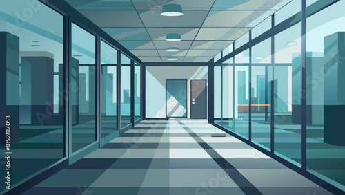 Modern office corridor with glass walls