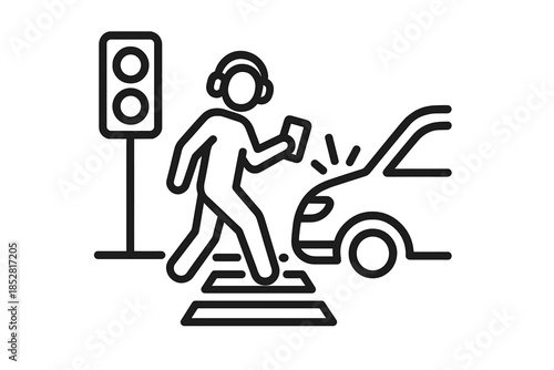 Distracted Pedestrian Crossing Street Near Car