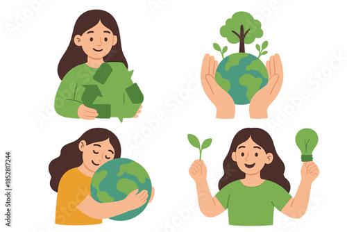 Illustration of women caring for Earth and environment