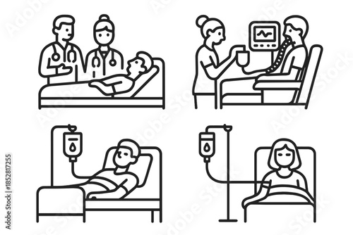 Medical icons representing patient care and treatments