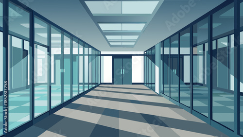 Modern office corridor with glass walls
