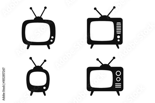 Vintage Televisions Icons on Black Background