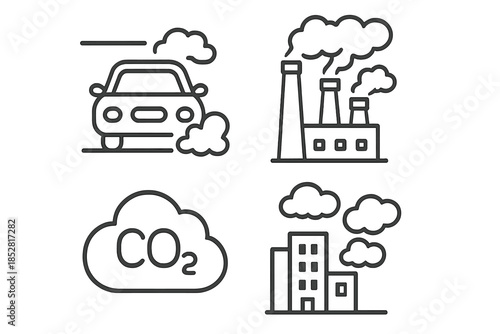 Set of icons representing air pollution sources